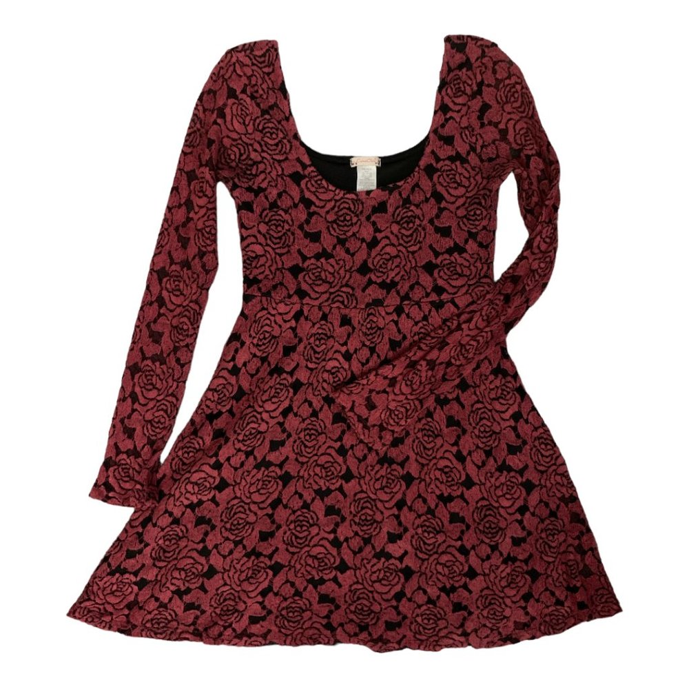 Womens Burgundy Rose Print Dress
